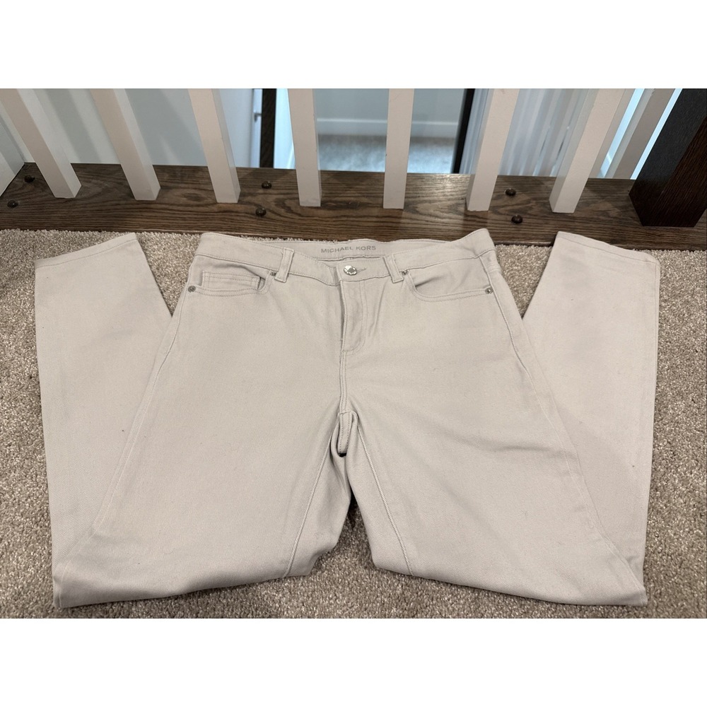 Michael Kors Women's Gray Denim Jeans Logo Accent 5-Pocket Light Wash Size 6‎